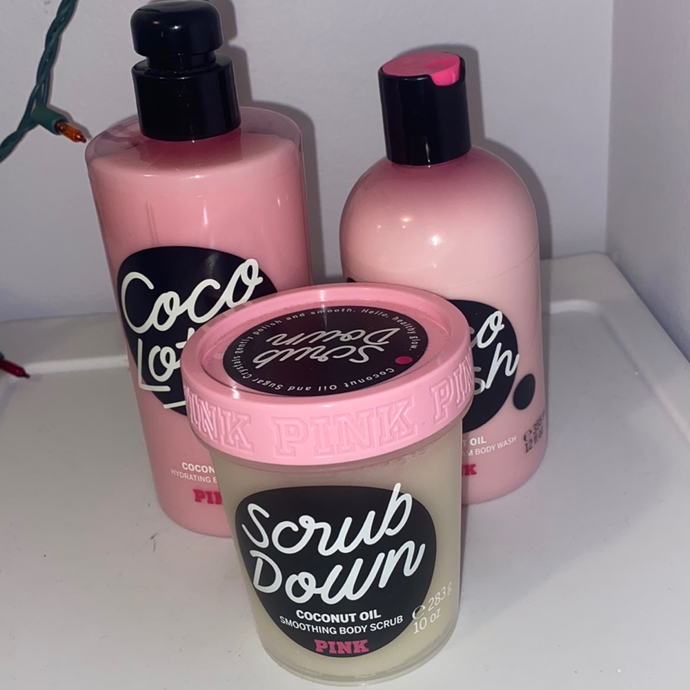 Pink set,lotion,body wash,body scrub